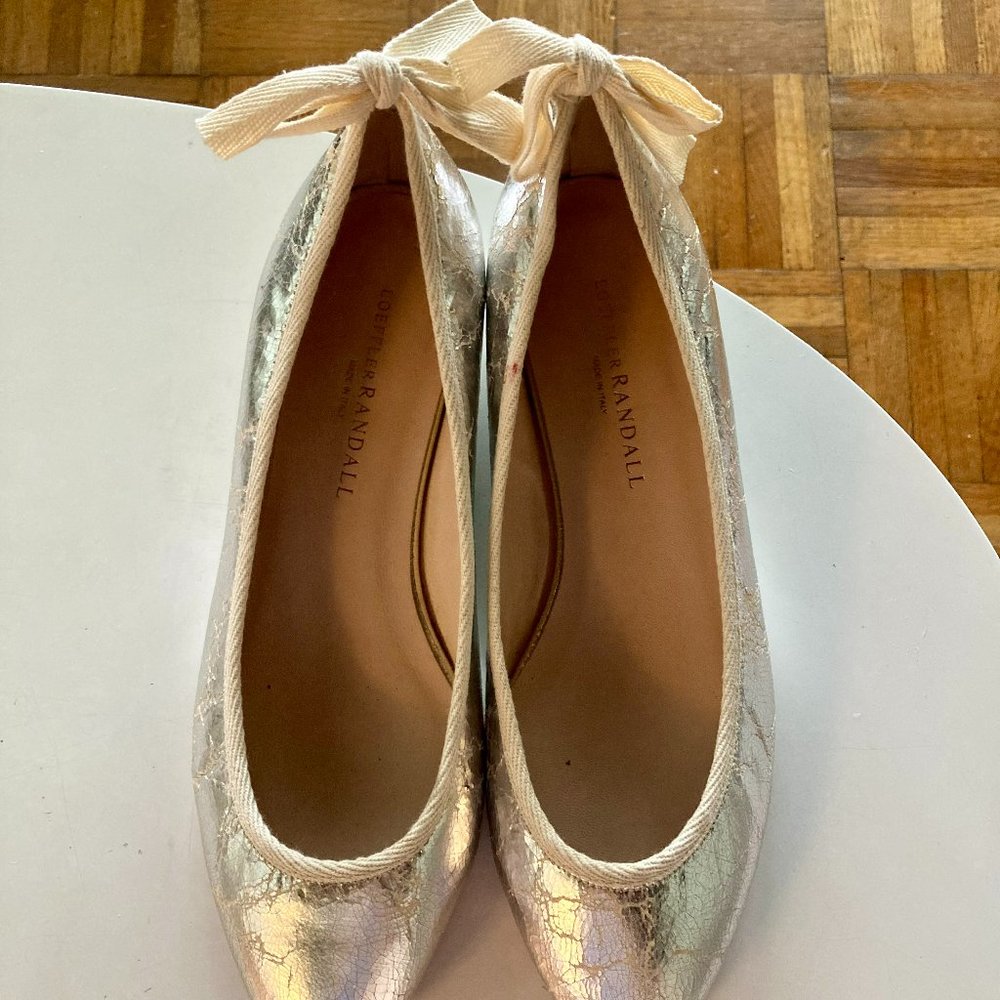 Loeffler Randall metallic ballet flats in crinkled silver leather